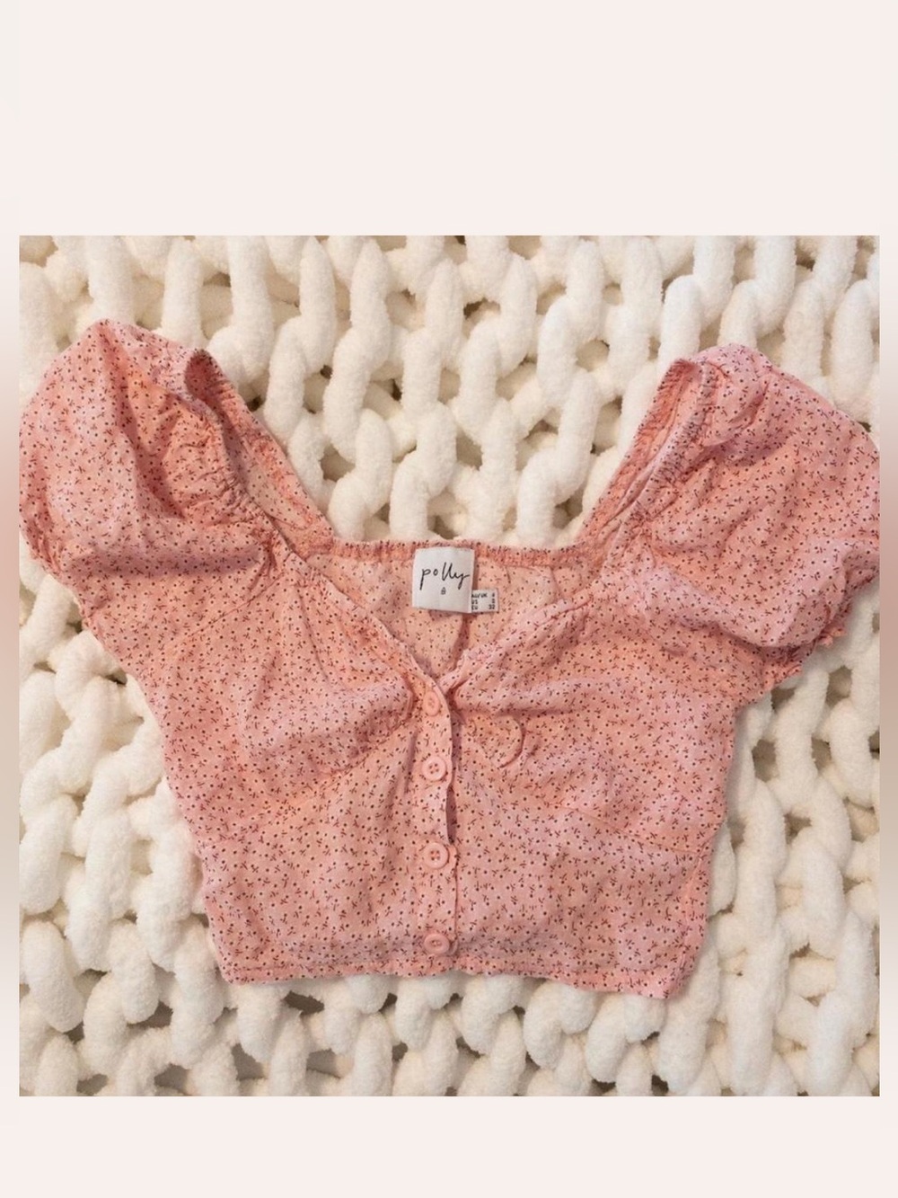 Princess Polly Peach-Pink Floral Button Crop Top